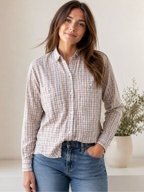 Vintage John Henry Cotton Plaid Button Down Shirt 100% Cotton Hong Kong Size 6